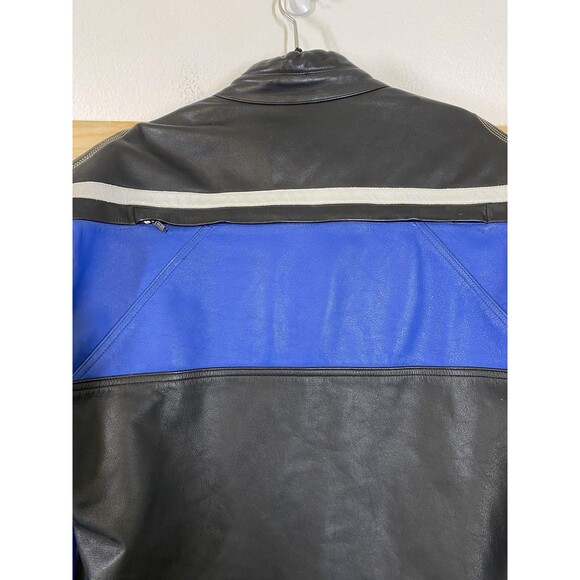 HJC Leather Jacket Mens 50 Black Blue Motorcycle Riding Gear Armor Zip - Picture 6 of 14